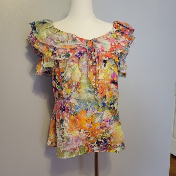 Ralph Lauren Purple Label Tops - Ralph Lauren Purple Label Desarae Linen Silk Gauze Ruffle Blouse Womens 8 $1690